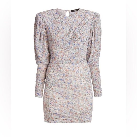 Isabel Marant NWT Ghita Printed Multi drape jersey mini dress puff shoulders 40 - Picture 2 of 16